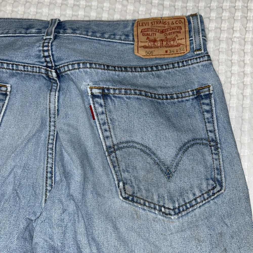 Vintage Y2K Levi's 505 Jeans 34x34 Light Wash Destroyed Distressed Grunge